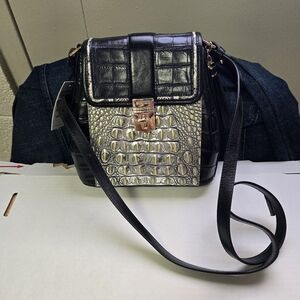 NWT Brahmin Margo chrome in Chrome Azurine, a chrome twist on color-blocking.